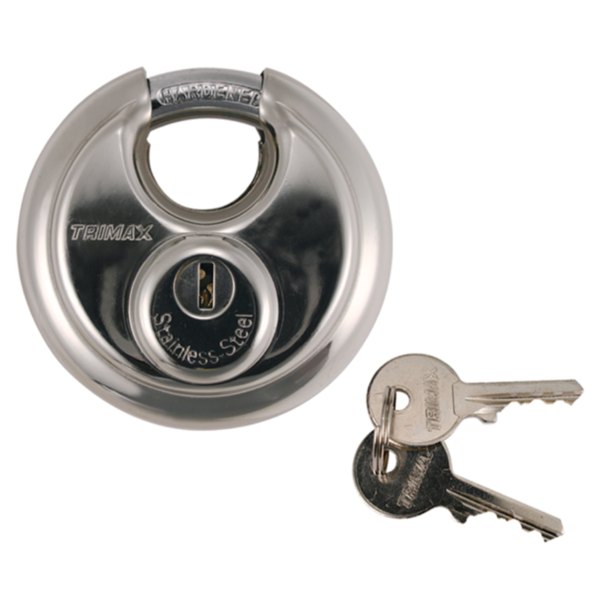 TRIMAX™ STAINLESS STEEL 70MM (2-3/4") ROUND DISC PADLOCK W/ 10MM STEEL SHACKLE